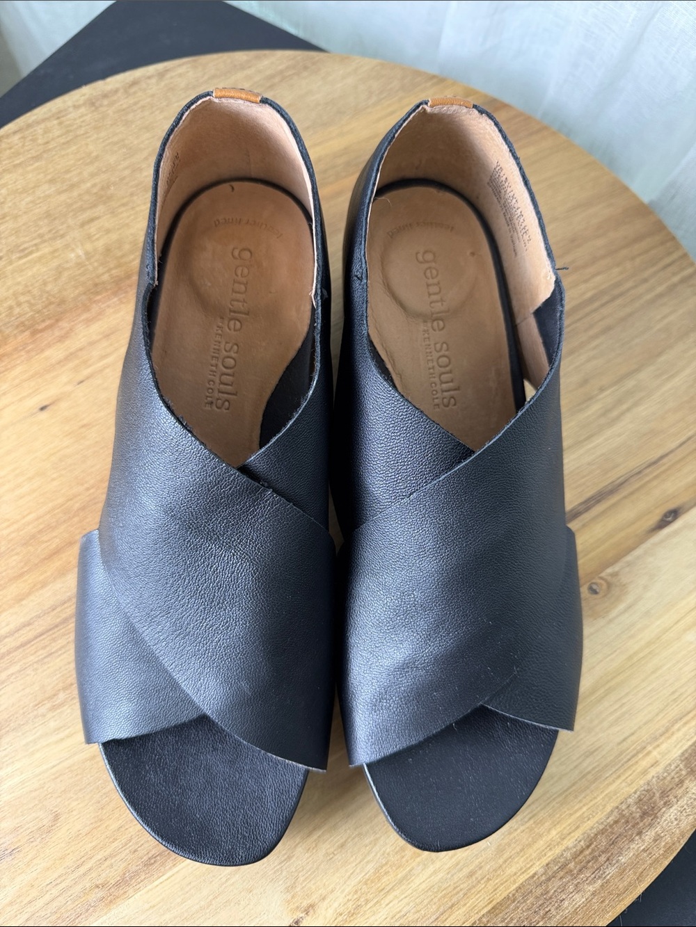 gentle souls Black Leather Open-Toe Wedge Sandals - Picture 10 of 12